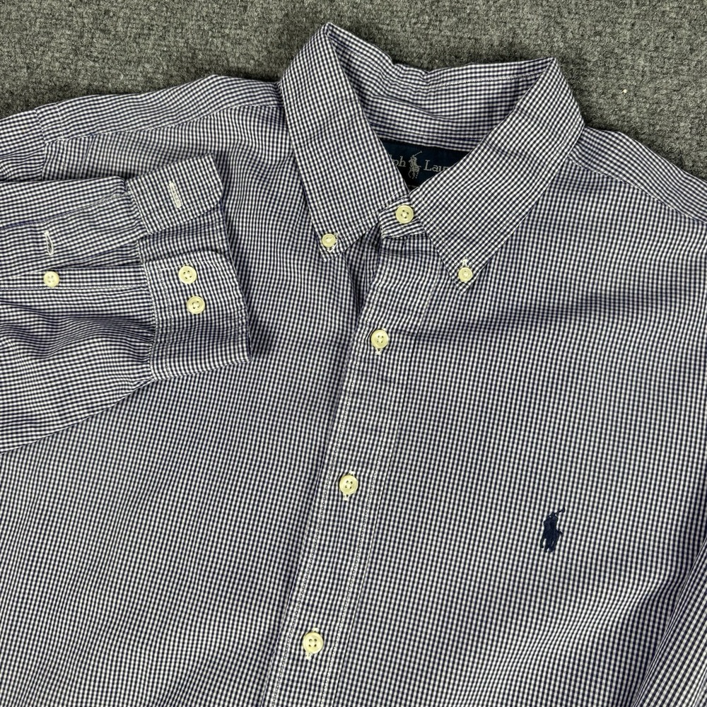 Ralph Lauren Button Down Shirt Men's Blue White Gingham Long Sleeve 17 32/33